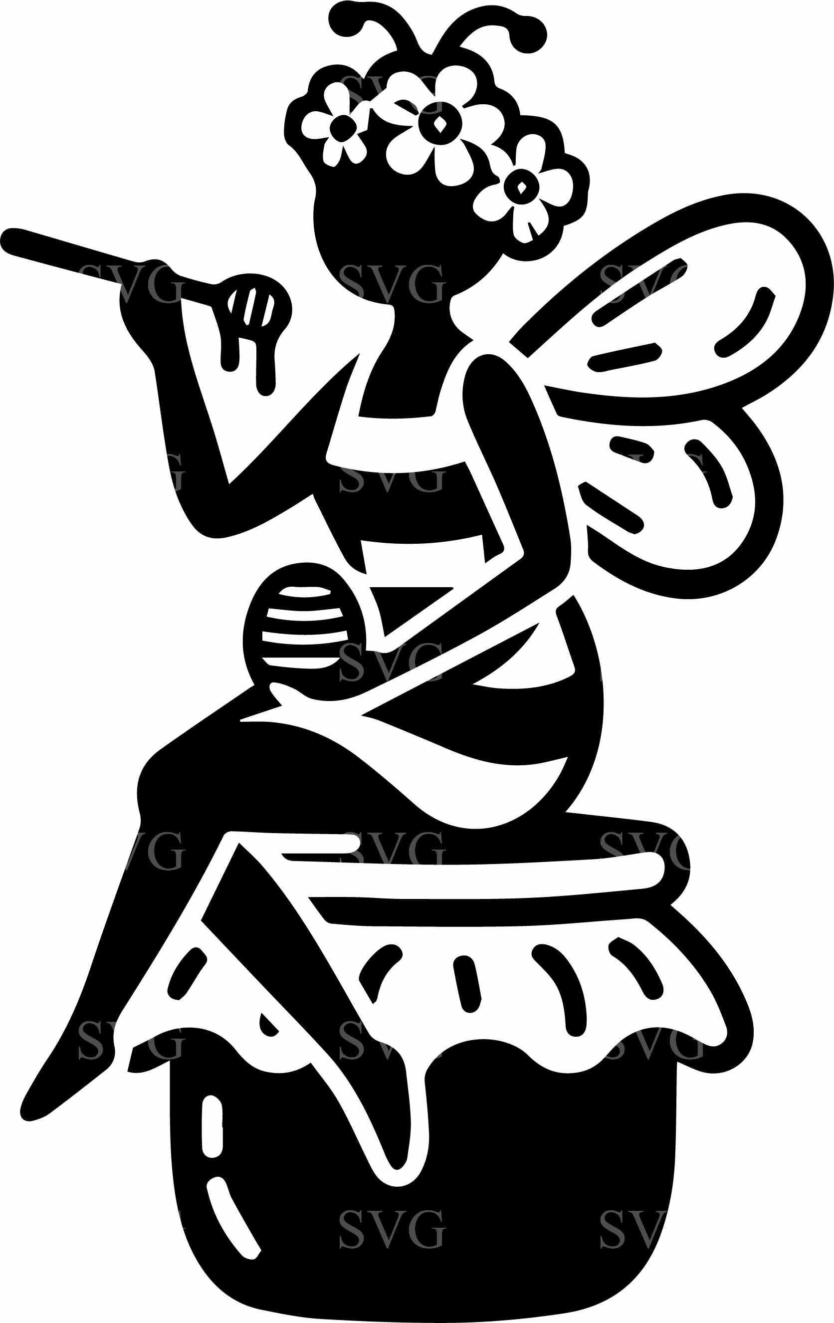 8 Honey Fairy SVG, Cute Bee Girl with Honey Jar Cut File, Floral Crown Winged Lady Design for Cricut and Silhouette