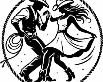 6 Cowboy Couple Dancing SVG, Western Silhouette, Country Dance Digital Cut File for DIY Crafts