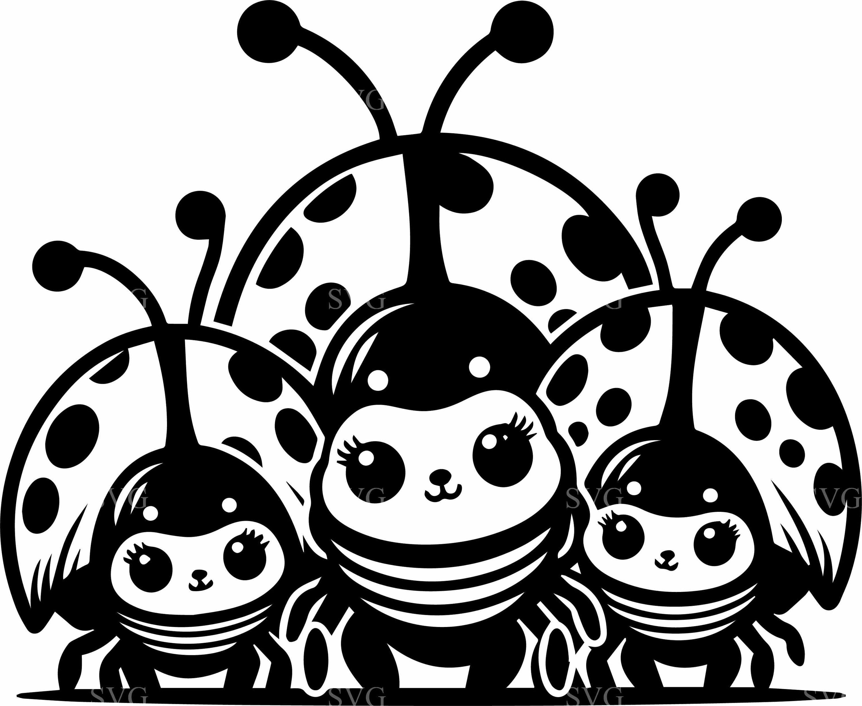 7 Ladybug Trio SVG – Insect Silhouette Cut File for Spring Crafts ...