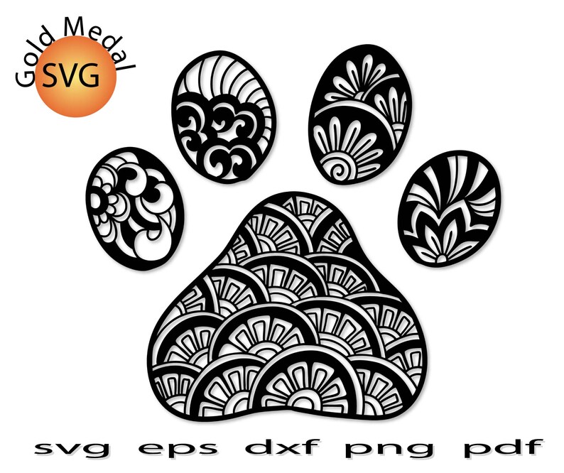 Download Paw print mandala svg cute bulldog paw svg dxf cut file | Etsy