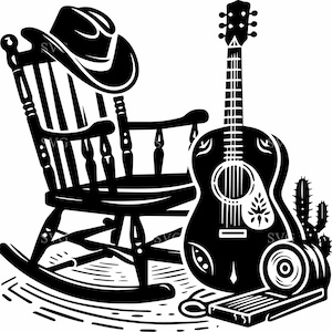 7 Country Guitar SVG-7 Rocking Chair Western Cut-bestand voor Cricut, Rustic Cowboy Decor, Cactus Clipart & Vinyl Crafts