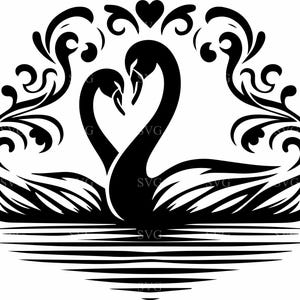 Archivo SVG de corte de 3 cisnes: elegantes cisnes con alas ondulantes sobre el agua. Silueta romántica para Cricut y manualidades.