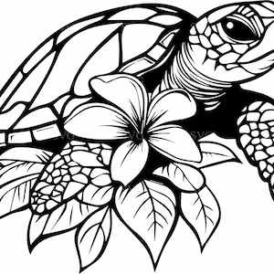 8 Turtle SVG Cut File – Floral Sea Turtle with Flowers and Leaves – Beach Ocean Animal Clipart for Cricut Crafts