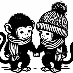 6 Winter monkey SVG animal cut file – Cold weather kids crafts, holiday cards