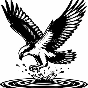 6 Eagle Fishing SVG Cut File – 6 Osprey Bird & Water Splash Clipart for Wildlife Fishing Crafts – Digital Download