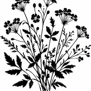 5 bouquet de fleurs sauvages SVG, 5 silhouettes florales rustiques, clipart botanique, fichier de découpe numérique pour Cricut & Silhouette, décoration florale