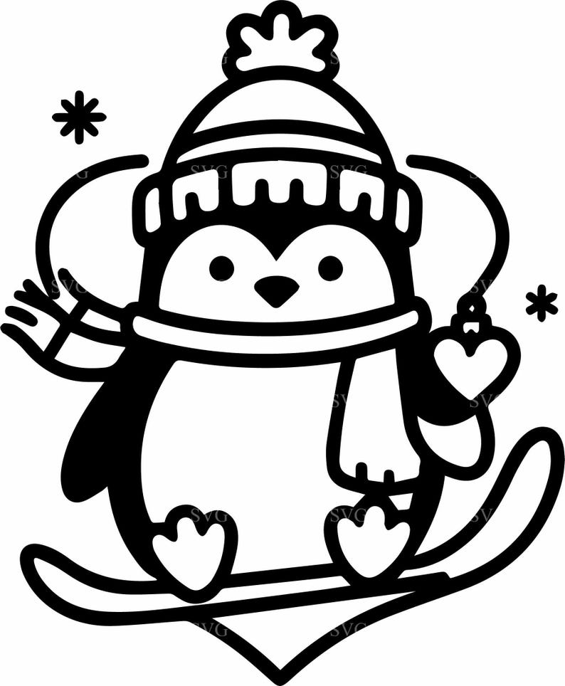 5 Cute Penguin SVG Cut File With Beanie, Scarf, and Heart - Perfect for ...
