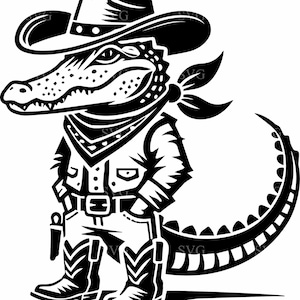 Fichier de coupe Cowboy Alligator SVG 4, Design occidental mignon crocodile, téléchargement numérique pour Cricut et créations Silhouette