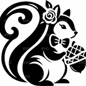5 Cute Squirrel SVG with Bow and Acorn, Whimsical Woodland Animal Silhouette Cut File for Cricut and Fall Crafts