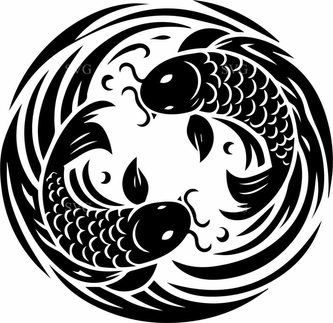 6 Koi Fish Yin Yang SVG, 6 Zen Circle Pond Silhouette, Japanese