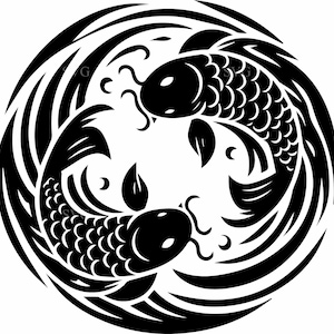 6 Koi Fish Yin Yang SVG, 6 Zen Circle Pond Silhouette, Japanese Symbol Vector, Peaceful Balance Cricut Cut File
