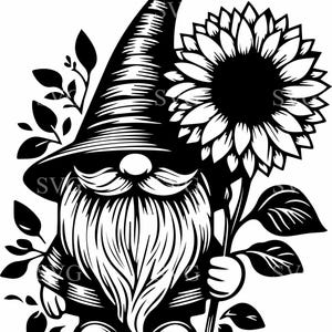 7 Gnomi Girasole SVG, 7 Simpatiche Silhouette di Gnomi da Giardino, File di Taglio per Decorazioni Autunnali Rustiche, Clipart di Gnomi con Girasole, Design Cricut