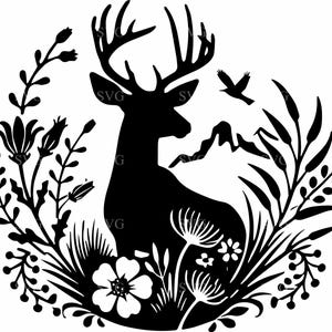 Cerf avec des accents floraux SVG - 4 couronnes boisées élégantes - fichier de coupe faune rustique pour travaux manuels
