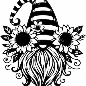 Gnome SVG, 4 Gnome com Girassóis e Abelha, Arquivo de Corte Whimsical Garden para Cricut e Silhouette