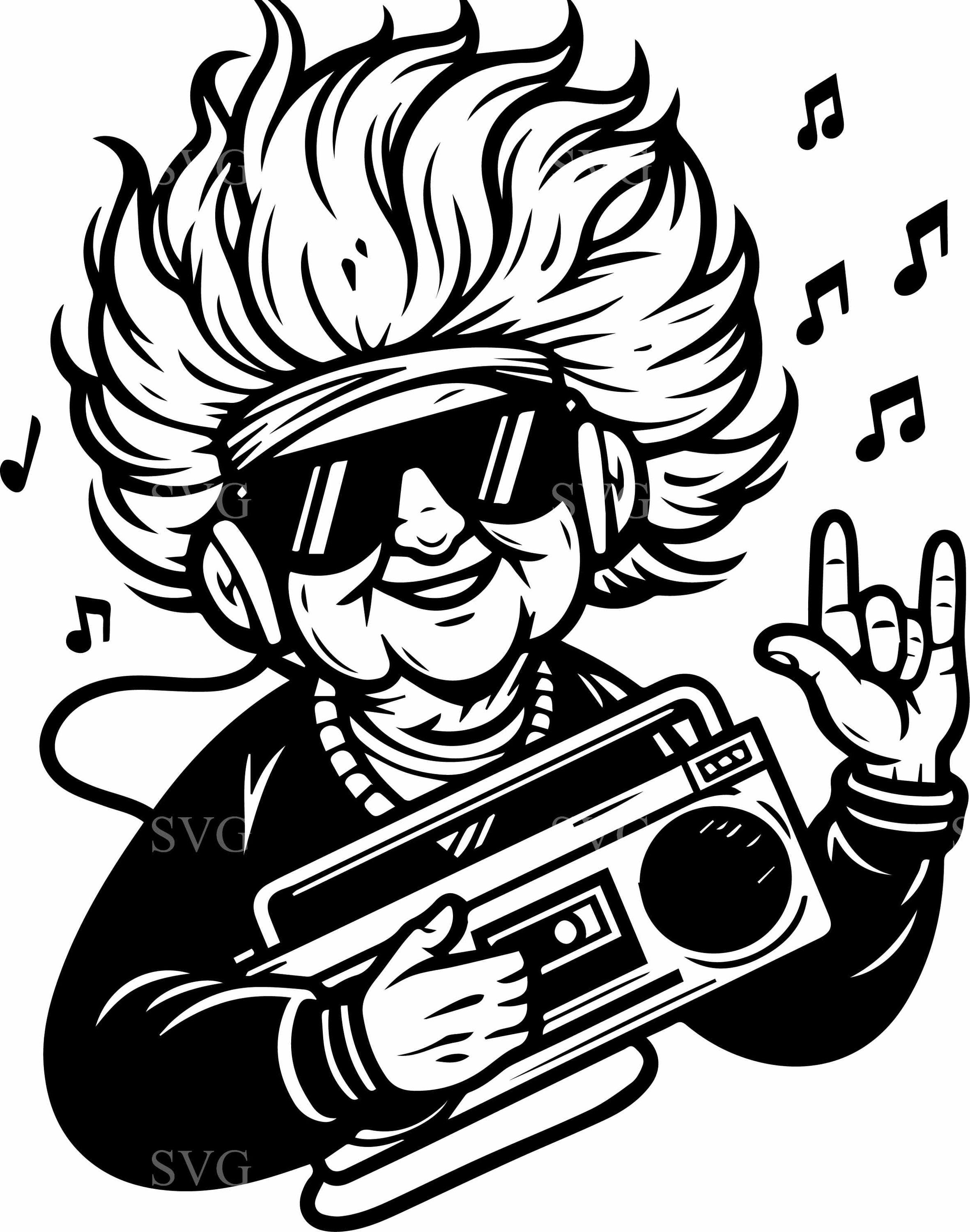 5 Rocking Grandma SVG Cut File - Cool Granny With Boombox Vector for ...
