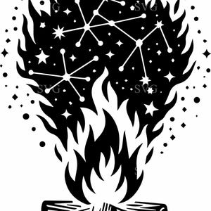 5 file di taglio SVG per falò, 5 stelle e costellazioni del cielo notturno, clipart di falò da campeggio per Cricut e taglio laser