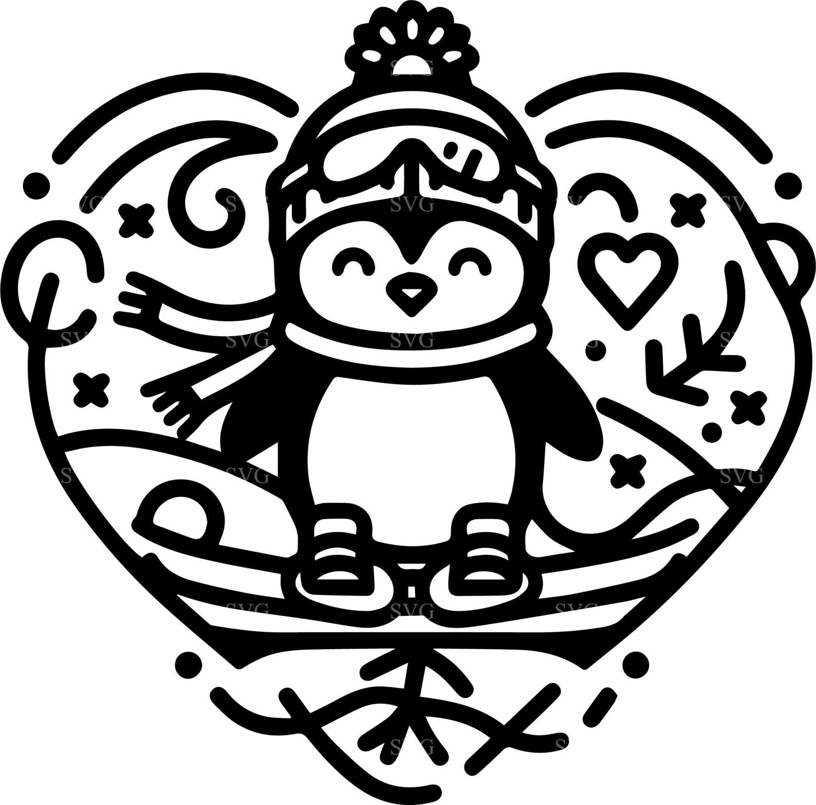 5 Cute Penguin SVG Cut File With Beanie, Scarf, and Heart - Perfect for ...