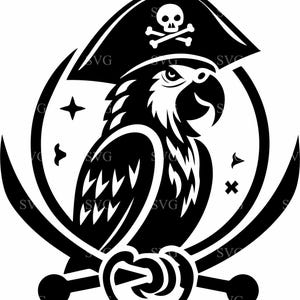 8 Arquivo de corte SVG 8 de papagaio pirata, clipart de pássaro pirata, silhueta de papagaio bucaneiro, decalque de vinil Cricut, arte pirata