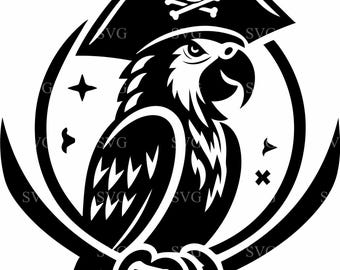 8 Pirate Parrot SVG 8 Cut File, Pirate Bird Clipart, Buccaneer Parrot Silhouette, Cricut Vinyl Decal, Pirate Art