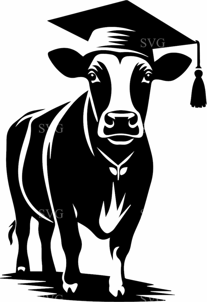 7 Graduation Cow SVG Cut File Academic Cap Farm Animal Silhouette ...