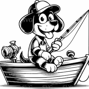 4 Perros Pescadores SVG / 4 Perros Pescadores Geniales en Bote Archivo de Corte / Clipart Divertido de Mascotas Pescando / Cricut, Diseños de Silueta
