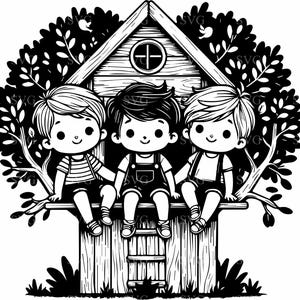 4 cabane dans les arbres fichier SVG 4 coupe | Silhouette d'enfant ludique pour Cricut | Jolie scène d'extérieur pour vinyle et découpe laser