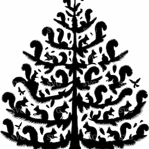 Sapin de Noël écureuil SVG - fichier de coupe Silhouette arbre animaux des bois 4 - mignon vacances écureuil SVG