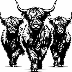 5 Highland Cow SVG Silhouette Trio – Farmhouse Rustic Bull Cut File for Laser Engraving, Wall Art, Cricut & Sublimation Crafts