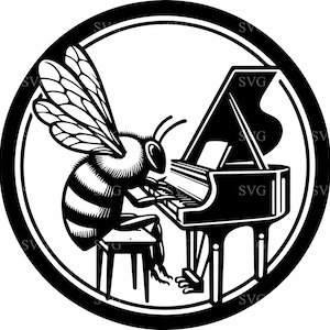 4 Bee Playing Piano SVG 4 File di taglio - Design unico di ape musicale per Cricut, Silhouette, artigianato per amanti della musica