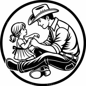 4 SVG de padre e hija de vaquero, archivo de corte de silueta de familia occidental, clipart de padre e hijo para proyectos de Cricut
