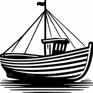 Barca da pesca SVG, 6 file di taglio di barche a vela d'epoca, Clipart di navi marittime nautiche, download digitale
