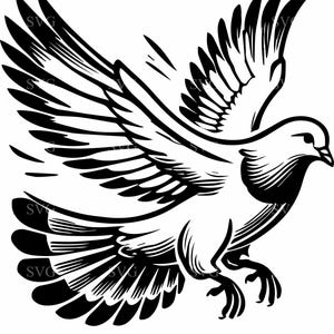 Vliegende duif SVG 8-snijbestand – elegante vogel met uitgestrekte vleugels tijdens de vlucht