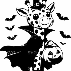 7 Halloween Giraffe SVG, 7 Cute Giraffe in Costume, Trick or Treat Giraffe Clipart, Spooky Animal Cut File, Cricut Design