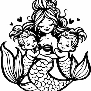 9 zeemeermin moeder en dochters gesneden SVG-bestand | 9 schattige oceaanfamilie-clipart | Moederdag onderwatersilhouet voor Cricut