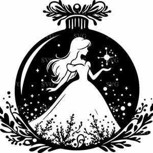 Prinzessin Weihnachtsverzierung SVG 5 Schnittdatei - Elegantes Märchen Silhouette Clipart - Magisches Feiertagsdesign
