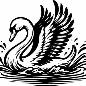 Cygne élégant dans l'eau SVG | 4 Clipart gracieux cygne avec éclaboussures | Parfait pour les créations Cricut, Silhouette et DIY