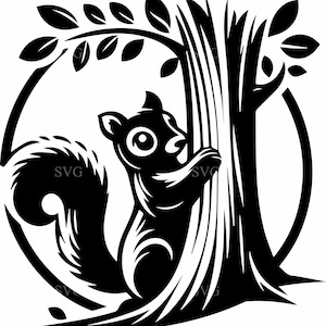 4 Squirrel tree SVG – 4 Woodland animal cut file – Cute forest silhouette for shirts, mugs, nursery wall art and crafting projects