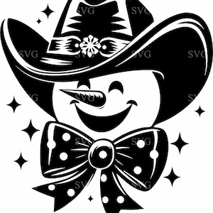 4 Bonhomme de neige cowboy SVG 4 fichier - bonhomme de neige festif avec chapeau de cowboy et noeud à pois - Western Holiday Design
