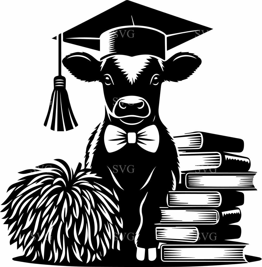 6 Graduation Cow SVG Cheer Pom Cap Books Design Cut File Student School ...
