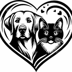 Archivo de corte SVG de 7 corazones de perro y gato / Clipart de 7 siluetas de mascotas con huellas de patas / Diseño de amor para Cricut, amantes de los animales