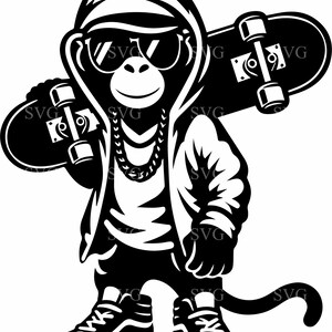 Cool Monkey SVG, 4 Hip Hop Skater Chimp Silhouette, Streetwear Urban Clipart, Trendy Digital Cut File for Cricut & Sublimation