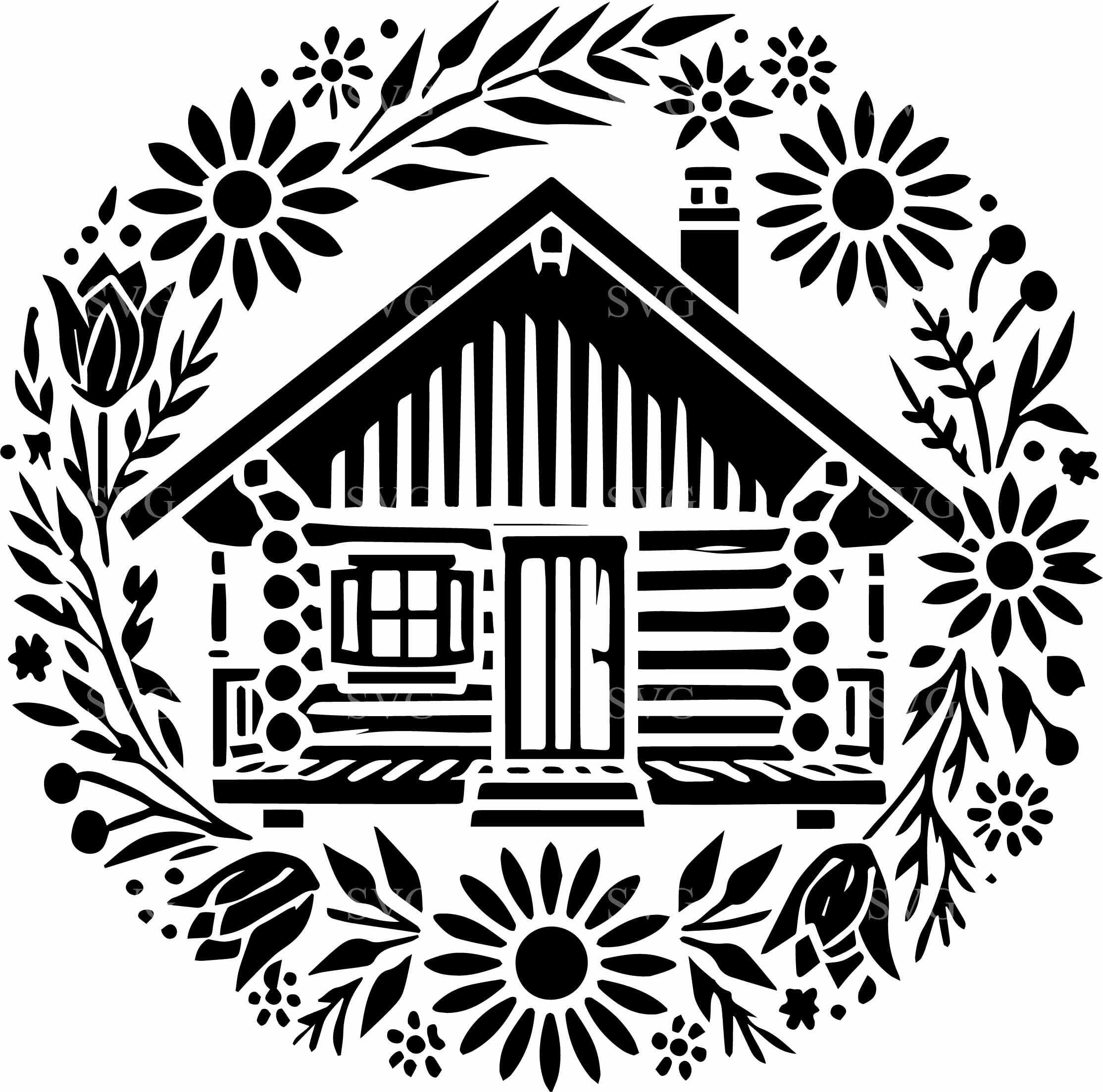 Rustic Ridge Svg 8 Rustic Cabin With Floral Wreath SVG - 8 Charming Woodland Home Design ...