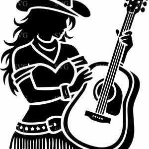 5 cliparts musique cow-girl - 5 chanteurs country SVG - conception de guitare western pour Cricut, décoration florale, projets d'artisanat de rodéo