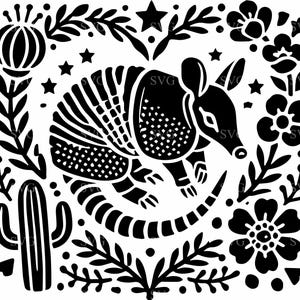 Arquivo de corte Floral Armadillo SVG 5 - Design de vida selvagem intrincado - Arte da natureza em forma de coração para projetos Cricut