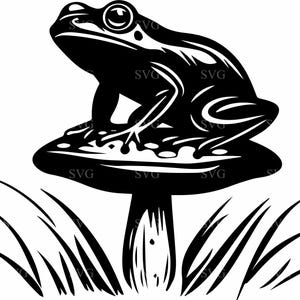 Grenouille sur champignon SVG 6 coupe fichier, Silhouette de grenouille des bois, Clipart nature grenouille pour Cricut, découpe laser, stickers