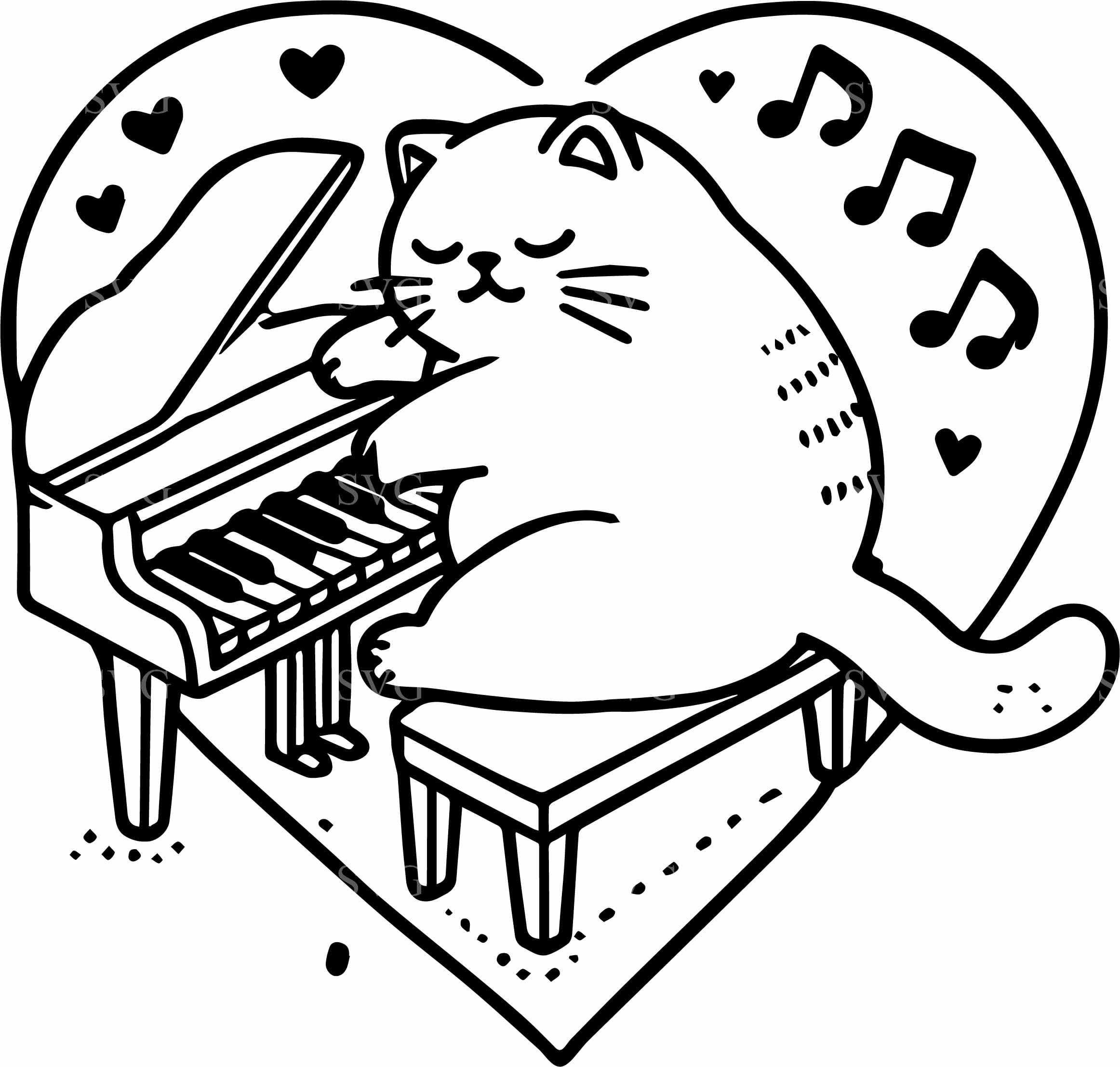 5 Cat Playing Piano SVG – Musical Kitty Heart Design, Cricut File