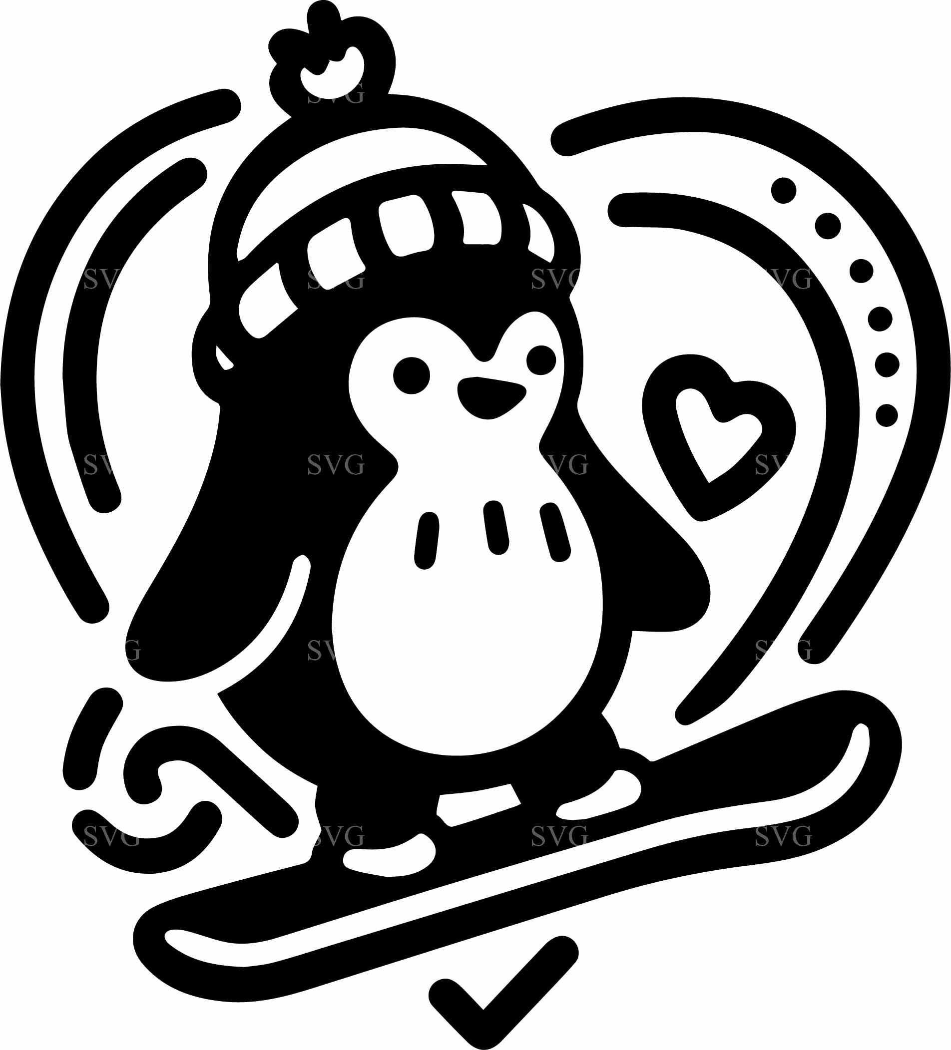 5 Cute Penguin SVG Cut File With Beanie, Scarf, and Heart - Perfect for ...