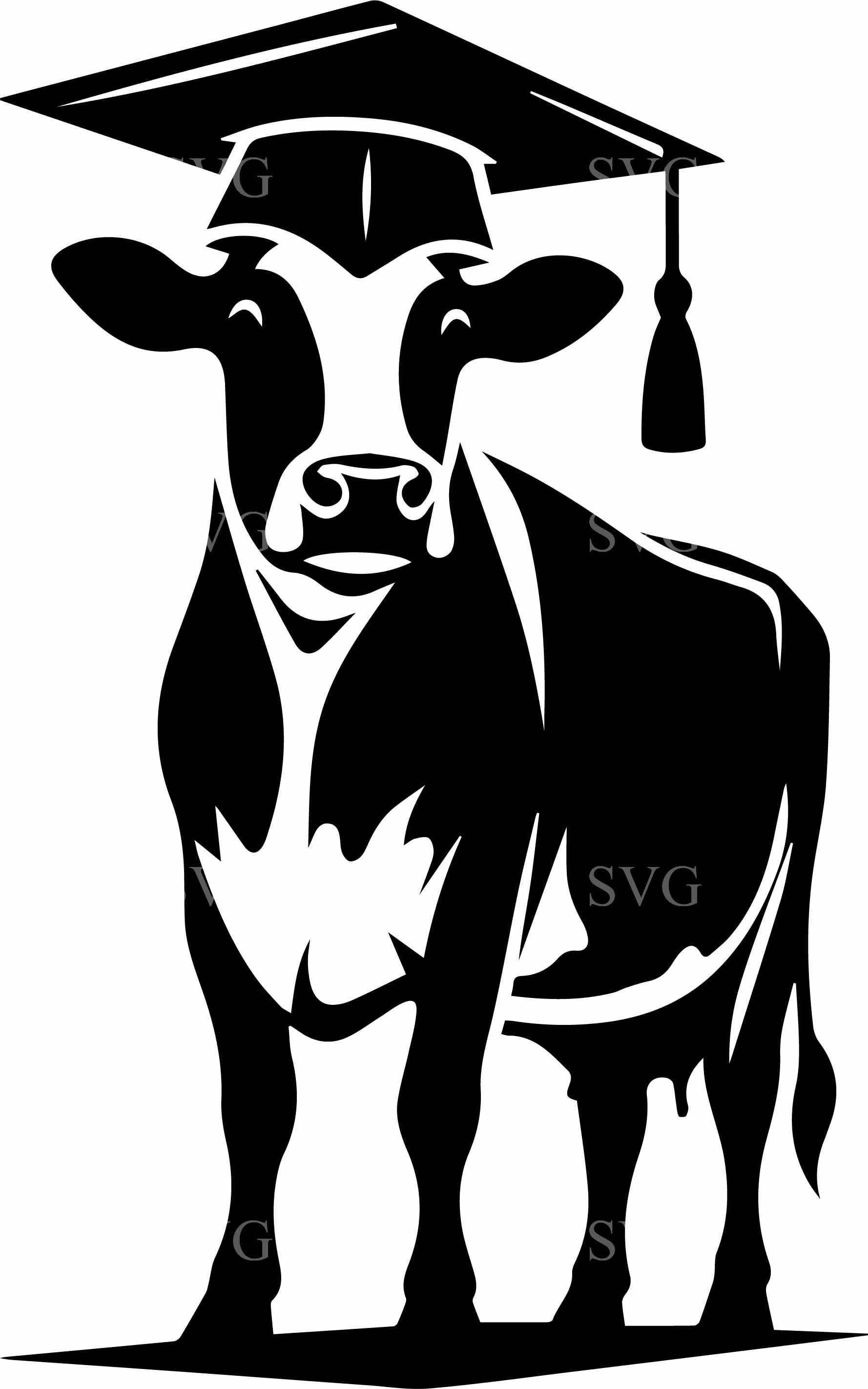 7 Graduation Cow SVG Cut File Academic Cap Farm Animal Silhouette ...