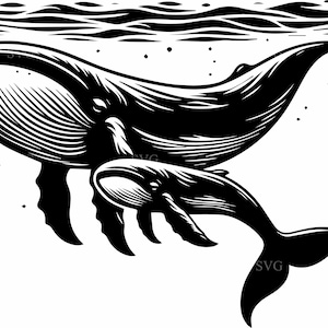 6 Mother whale SVG – 6 Ocean whale and baby cut file – Underwater sea life silhouette for Cricut crafts, nautical nursery decor