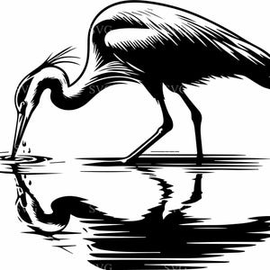 Reiger met reflectie SVG | 4 mystieke vogels gesneden bestand | Serene reigerscène voor de Cricut en Silhouette
